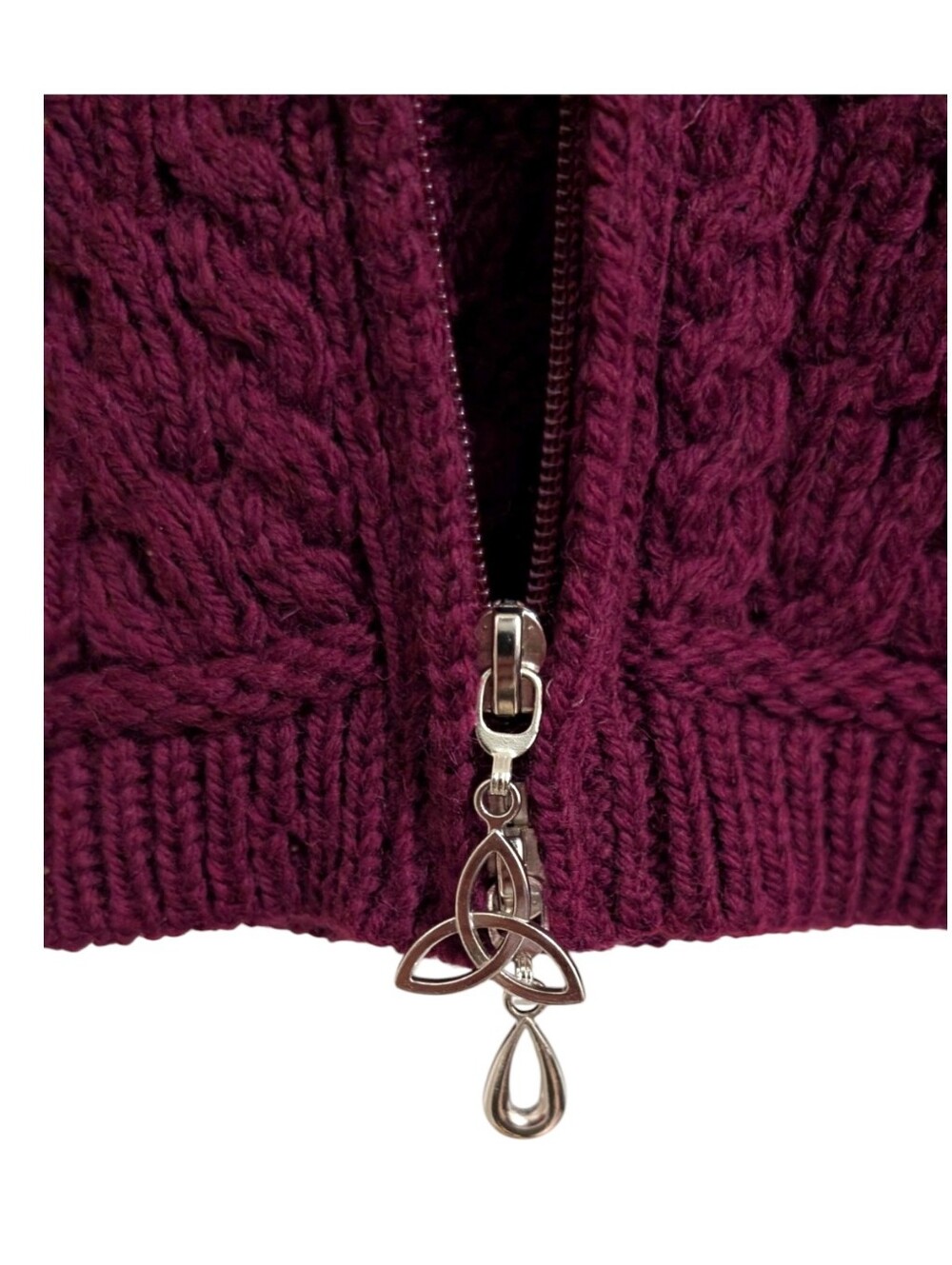 Aran Crafts Ireland 100% Merino Wool Zip Hoodie Sweater - Size XS Burgundy - Picture 6 of 10